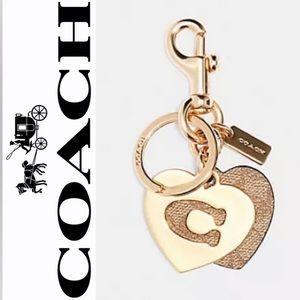 COACH  Signature Hearts Key Ring Bag Charm Gold /